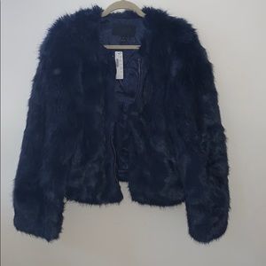 Navy faux fur J. Crew Collections cropped jacket